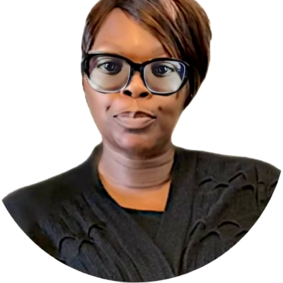 Frances Palmer-Thompson A black and white photo of a medium dark skin tone woman with a warm smile